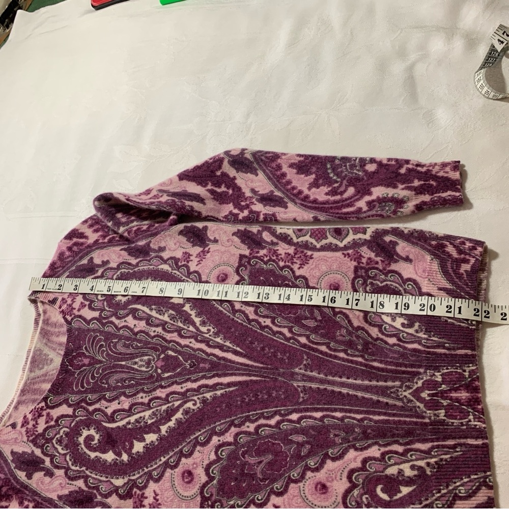 Classic Paisley Cashmere Round Neck Long Sleeve Pullover Sweater Rose Wine XS-S - Picture 12 of 14